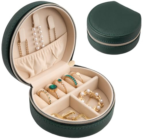 ProCase Reise Schmuckkästchen, Mini Schmuckbox für Damen PU-Leder Aufbewahrungsbox Schmucketui Schmuckaufbewahrung für Ringe Ohrringe Halsketten Geschenk- Grün