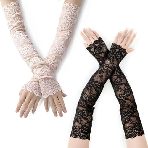 COYUN 2 Paia Manicotti Braccio Protezione UV, Manicotti Ciclismo, Maniche Per Braccia Scaldamuscoli Lunghi in Pizzo Ultra Sottile da Donna, per Sport All'aperto, Viaggi, Protezione Della Pelle