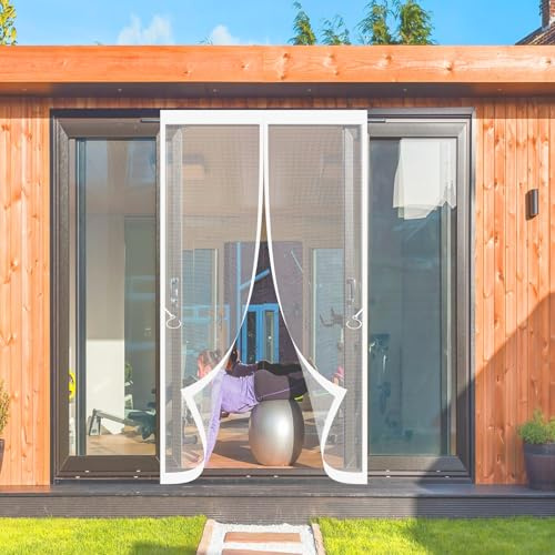 Magnetic Fly Screen Door 80 x 208 cm Fly Screen Door Easy to Install Hands Free Automatically Closes Curtains for Kitchen, Terrace, Corridor, White