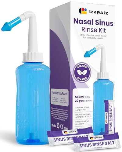 Nasal Rinsing Kit - 500 ml Bottle + 20 Bags Saline Solution, Nose Rinsing - Neti Pot for sinus relief and Nose Hygiene with Balanced pH