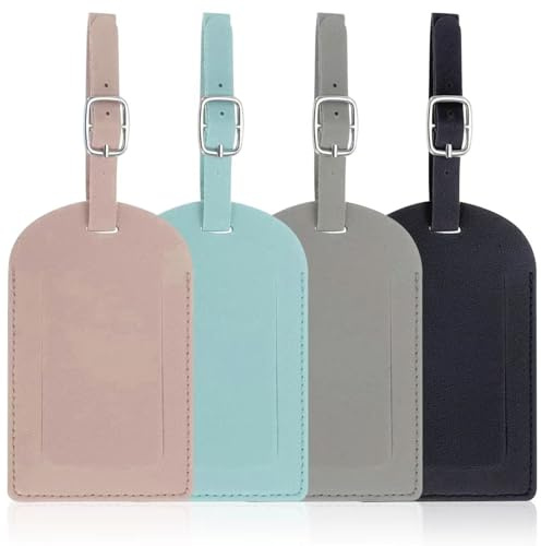 4Pcs Luggage Tags, Leather Suitcase Tags with Adjustable Strap and Privacy Cover, Prevent Loss of Bags and Suitcases Travel/Business/Home Use