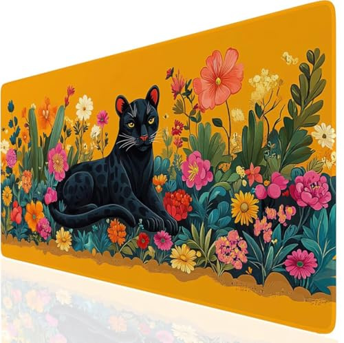 Leopard Mauspad XXL, Gelb Mousepad 1000x500x3mm mit Genähten Kanten, Mauspad Großes Schreibtischauflage, Gaming Mousepad Wasserdicht rutschfest, Desk Mat Vernähte Kanten, für MacBook, Laptop DE-7050
