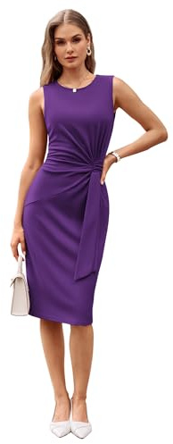 GRACE KARIN Robe portefeuille élégante pour femme - Sans manches - Col rond - Robe crayon - Robe de cocktail - Robe crayon formelle, Violet, XL