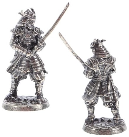 jojofuny 2Pcs Mini Japanese Samurai Statues Metal Bonsai Decor | 3.4cm Warrior Figurines for Zen Garden Desk Ornament Shelf Display Home Office and Asian Style Decor