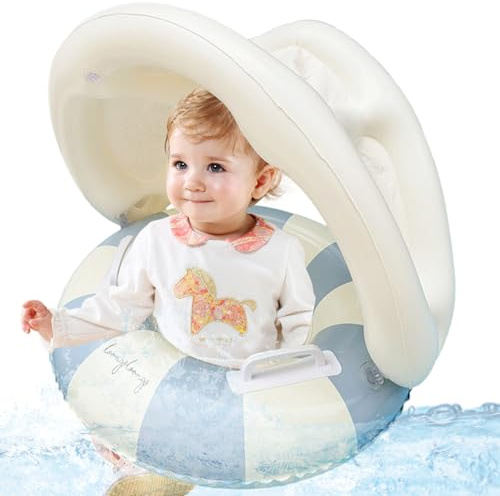 Flotador para bebé con Dosel, Inflable, Suave, cómodo, Grueso, Seguro, Flotador de natación para bebé con Dosel y asa Desmontables para niñas y niños de 0 a 4 años, Azul