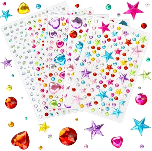 Valentinstags-Edelstein-Sticker, adesivi con strass per lavori creativi, materiali per scrapbooking, stelline scintillanti e cuoricini, piccoli adesivi rotondi, gioielli luccicanti