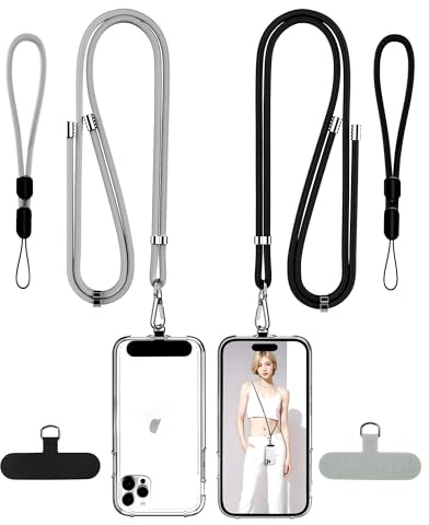 Acual 2 PCS Cordon Téléphone Portable, Lanière de Téléphone Portable | Adjustable, avec 2 Patchs, 2 Dragonne Telephone Portable, Élégante et Durable, Collier Compatibles Plupart des Coques