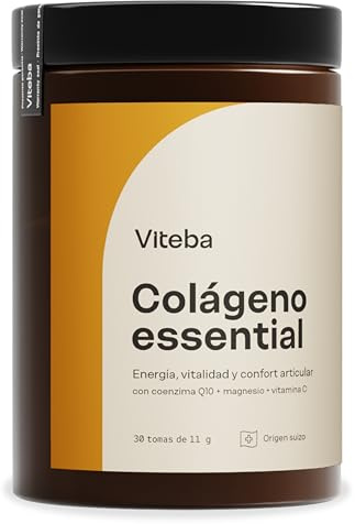 Viteba Colágeno Essential Hidrolizado - Coenzima Q10, Vit C y Magnesio 330g | Con Ácido Hialurónico, para articulaciones y músculos. El Magnesio contribuye a los músculos y la Vitamina C al colágeno