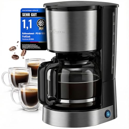 ProfiCook® Filterkaffeemaschine mit Glaskanne | für 12-14 Tassen Kaffee | Warmhaltefunktion | Anti-Tropf-System | Kaffeemaschine 800W | ca. 1,5 Liter | Edelstahlfront | Coffee Machine | PC KA 1330