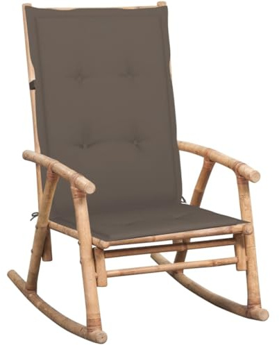 FWIKDUN Sedia a dondolo in bambù con cuscino, poltrona a dondolo per rilassarsi in giardino, sedia da esterno in bambù robusto con cuscino in poliestere impermeabile