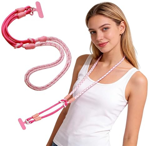Cuerda 3 en 1 Universal para Teléfono - Correa Cruzada para el Cuello y Muñeca con Parches, Duraderos y Ajustables, Compatible con la Mayoría de las Fundas de Teléfono