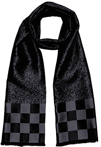 Lorenzo Cana Herren Schal aus 100% Seide aufwändig jacquard gewebt Damast Seidenschal Seidentuch Tuch 25 cm x 160 cm Schwarz 8921511