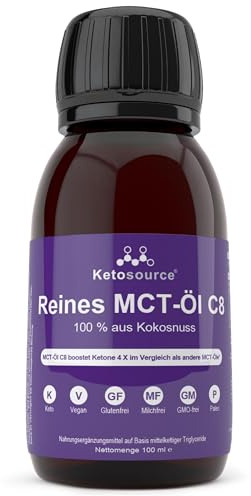 Aceite MCT C8 | 4X Cetonas vs Otros MCT | 99%+ Pureza | 100ml Plástico | 100% de Coco | Análisis de Laboratorio Publicado de Tu Lote | Apto para Keto y Ayuno | Empieza con 1 Cucharadita | Vegano