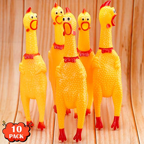 Rubber Chicken Screaming Chicken Squeaky Chicken Noise Shrilling Shrieking Squawking Chicken Noisemaker Novelty Gadget for Dogs Pets (11.8 Inch, 10 Packs)