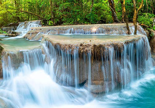 wandmotiv24 Fototapete Wasserfall im Dschungel, L 300 x 210 cm - 6 Teile, Wanddeko, Wandbild, Wandtapete, Fluss, Felsen, Stein M5761