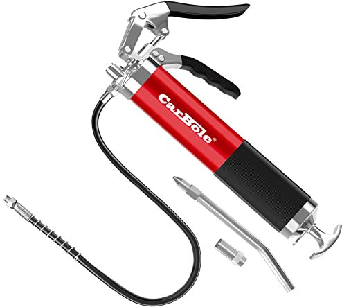 CarBole Ingrassatore Manuale 8000PSI,Pistole per Grasso Professionale,con Tubo Flessibile 18 Pollice,Tubo di Estensione in Metallo 6 Pollici,Ugello Appuntito,Cartuccia da Compatibile 400 ml,Rosso