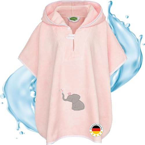 Smithy Badeponcho für Kinder & Babys aus kuscheliger Frottee Baumwolle - Liebevoller Badetuch Poncho mit Kapuze für Mädchen & Jungen - Kinderponcho Kapuzenhandtuch Elefant