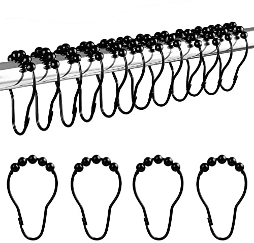 LIHAO 12x Duschringe Duschvorhangringe Duschvorhanghaken Edelstahl Aufhängeringe mit Gleitsystem, 12 Einzelhaken, 69x39mm (Schwarz)