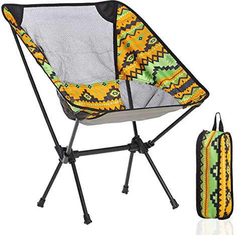 XVBVS Mini Klappstuhl Campinghocker, Leichte Aluminiumlegierung Outdoor Freizeit Picknick Moon Chair mit Tragbarer Tragetasche für Camping Angeln Wandern BBQ- Yellow