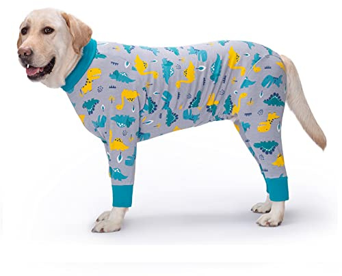 Yeapeeto Einteiler für Hunde, zur Erholung, für große und mittelgroße Hunde, Schlafanzug, Ganzkörper für Haarausfall, Allergien, Anti-Lecken, Wundschutz, Kegel-Alternative (7XL, Dinosaurier)