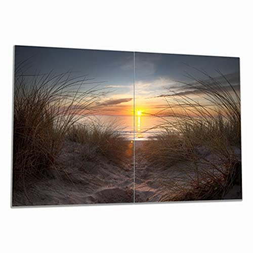 Wallario Herdabdeckplatte/Spritzschutz aus Glas, 2-teilig, 80x52cm, für Ceran- und Induktionsherde, Sonnenuntergang am Strand