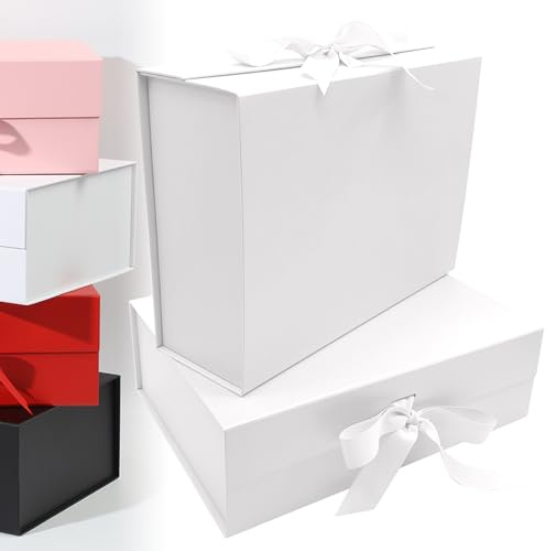 2pcs Large Luxury Gift Box with Lid & Silk Ribbon, Reusable Storage Case