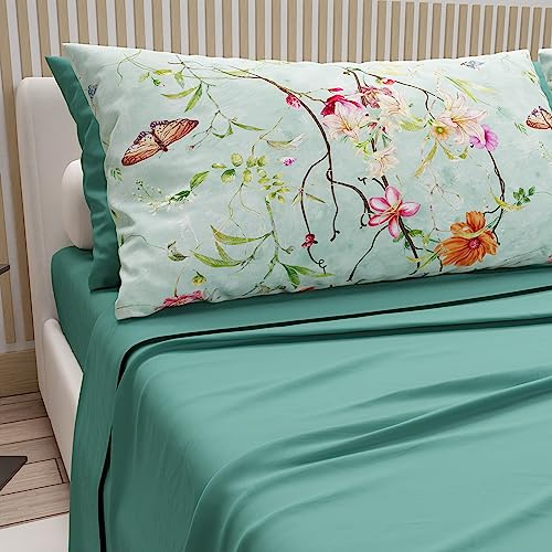 PETTI Artigiani Italiani - Lenzuola in Cotone con Federe in Stampa Digitale, Lenzuola Matrimoniali, Completo Letto Matrimoniale, Ottanio, 100% Made in Italy