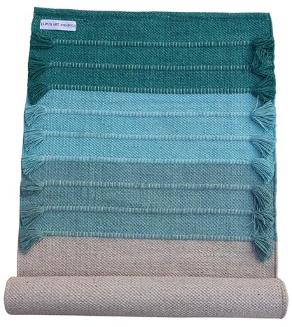 Jaipur art & Rugs Yogamatte aus Bio-Baumwolle, umweltfreundlich, handgewebt, rutschfest und dick, für die tägliche Fitness zu Hause, bequem, extra lang, Grün-Weiß