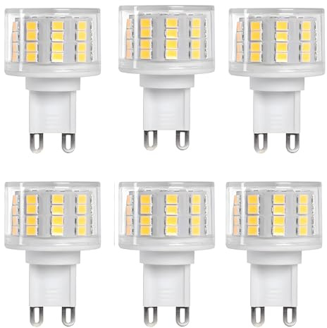 WULUN LED Leuchtmittel G9 5W, Flach Rund, 52 LED-Chips, Ersatz 50W G9 Halogenlampen, 3000K Warmweiß, 500 LM, 360 Grad Abstrahlwinkel, AC 220-240V, Nicht Dimmbar, 6 Stück