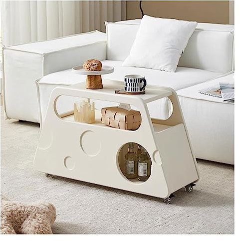 Kaffee-Endtisch Mobiler Cocktailtisch, Couchtisch, Mitteltisch for Wohnzimmer, 2-stufiger Beistelltisch, Beistelltisch mit Ablagefach und Schublade, schmaler Servierwagen mit Rollen for Küche, Schlafz