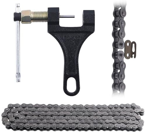 Swpeet 2Pcs 59 420 Standard Roller Chain Motorcycle Chain 132 Links and Chain Breaker Assortment Kit, Carbon Steel Drive Chain Fits for 110cc 125cc Dirt Pit Bike ATV Quad Go Kart Scooter