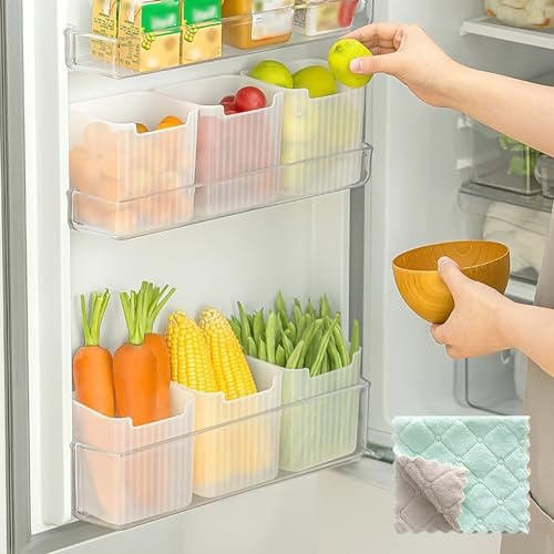 Kylskåpsförvaring set med 6 st, kylskåpsdörrförvaringslåda, transparent kylskåp dörrarrangör behållare, kylskåp lådor för kylskåp skåp skafferi snacks, burkar, BPA-fri