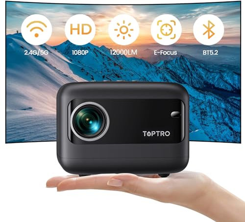 Mini Beamer【Elektrischer Fokus】 Full HD 1080P Unterstützt TOPTRO 12000 Lumen 5G WiFi Bluetooth Beamer Heimkino für Handy,Tragbarer Beamer mit 240 Display Kompatibel mit TV kompatibel mit Smartphone