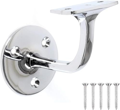 Chrome Handrail Stair Brackets 50mm with Screws Heavy Duty Wall Stair Rail Support Banister Rail Brackets for Stairs Handrail Holder with Matching Screws Pack of 4.