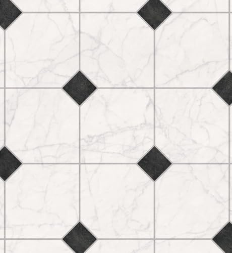 VINYL FLOORING UK White Black Designer Effect Anti-Slip Vinyl Flooring For LivingRoom, Hallways, Kitchen, 3.8mm Vinyl Sheet, Waterproof Lino Flooring-2m(6'6) X 2m(6'6)-4m²