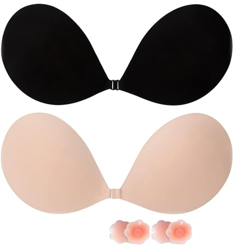 Lnmyic Reggiseno Invisibile Reggiseno Adesivo Push up Coppe Adesive Seno Push Up Copricapezzoli Invisibile Schiena Scoperta Nuda Senza Spalline Silicone Riutilizzabile Traspirante Sticky Bra
