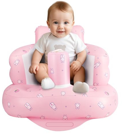 AirSwim Aufblasbarer Babysitz für Babys ab 3 Monaten, Baby Aufblasbares Sofa mit Eingebauter Luftpumpe, Aufblasbarer Babystuhl, Baby Bodensitze zum Aufsitzen zum Sitzenlernen, Campen, Erdbeere