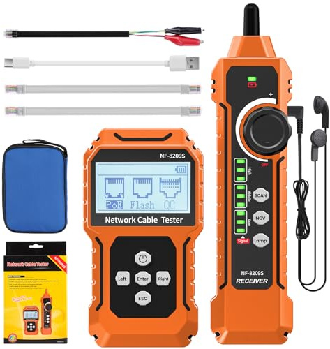 VXSCAN NF-8209S Netzwerkkabeltester mit PoE, Kabellängenmessung, Port-Blinkfunktion, RJ11/RJ45-Kabeltester, CAT5/CAT6-LAN-Netzwerktester, multifunktionale Anti-Interferenz-Scanmodi, Kabelverfolgung