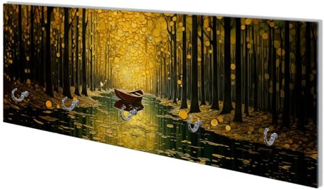 Wallario Wandgarderobe aus Glas in Größe 80 x 30 cm mit Memoboard-Funktion, Motiv: Boot im goldenen Licht | 5 Kleiderhaken zum Aufhängen von Jacken