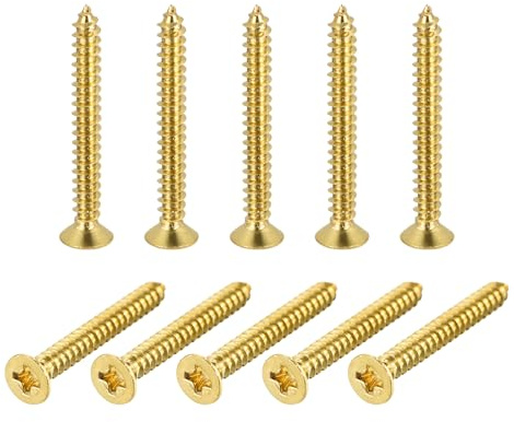 QUARKZMAN 50 Stück Messing Holzschrauben, M4x35mm Phillips Flachkopf Messingschrauben Selbstbohrende Verbindung Phillips Flachkopfschrauben für Türscharniere, Holzmöbel, Haushaltsgeräte
