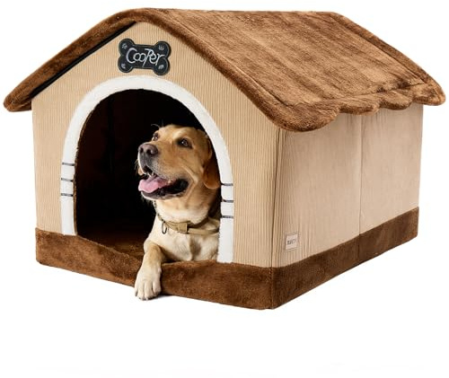 Jiupety Hundehöhle Hundehütte Indoor mit Rahmen, Gemütliche Hundehaus für Drinnen, Hundebett mit Dach für 27-45 kg, 3XL Größe 97x76x71 cm, Brown