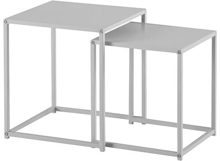 Wohnling Wohnzimmertisch 2er Set Metall Beistelltisch Eckig Weiß, Design Beistelltisch Industrial, Sofatisch Couchtisch Quadratisch, Tischset 2-teilig Satztisch Stahl