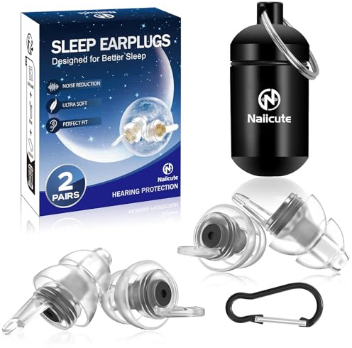 Naiicute Ear Plugs for Sleep, Comfy Reusable Hearing Protection, 2 Pairs | Noise Reducing Silicone Earplugs 31dB, Adult Small Ear Canal, Travel, Focus, Sensitivity, Side Sleepers, Block Out Snoring