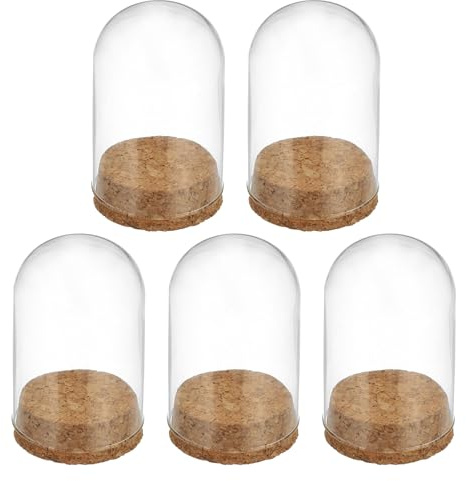 PATIKIL Klar Cloche glaskupol, 5-pack glasklocka burk display fodral bordsskiva mittpunkt med korkbas för LED-lampor växter heminredning 5,9 x 10 cm