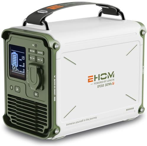 EHOM Portable Power Station EP350, 307Wh Solar Generator LiFePO4 with 350W (Peak 700W) AC & 200W Solar Charging, 2-Strap-Designs for more portability, for Camping, Travel, Emergency, On the Go