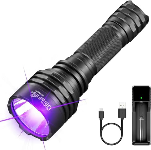 UltraFire UV Taschenlampe 395nm Schwarzlicht LED Taschenlampe, Single Mode UV Lampe, 10W Ultraviolettes Licht für Cure Resin, Skorpionjagd, Tierurin-Detektion, Steinjagd