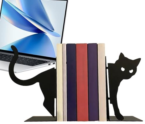 Dekorative Katzen-Buchstützen – robuste, strapazierfähige Buchstützen, bezaubernde Katzenform aus schwarzem Metall | Kreative Dekoration für Wohnzimmer, Schlafzimmer oder Büros, ideal zum Organisieren