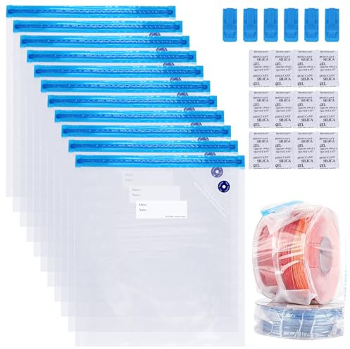 WYYFXY® 12 Pezzi Sacchetti Sottovuoto per Filamenti per Stampante 3D, 30×34cm Sacchetto per la Conservazione dei Filamenti Sigillato Sottovuoto con Essiccante e Clip di Bloccaggio
