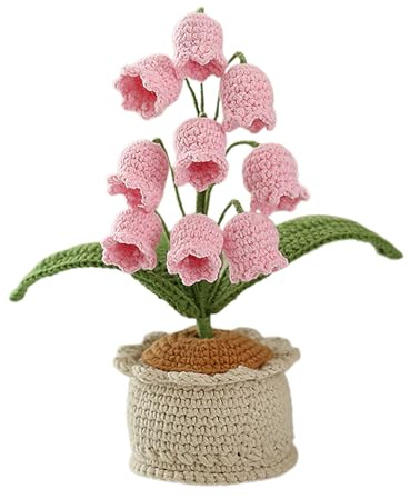 Wnvivi Piante in Vaso di Mughetto All'uncinetto, Vasi di Fiori Artificiali Fatti a Mano a Maglia, Pianta in Vaso di Orchidea Campana All'uncinetto per la Decorazione da Tavolo (D)