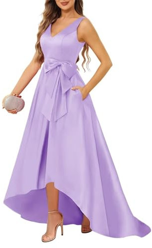 KURFACE Élégante robe de mère de la mariée en satin pour femme, robe de soirée formelle haute basse, lilas, 42
